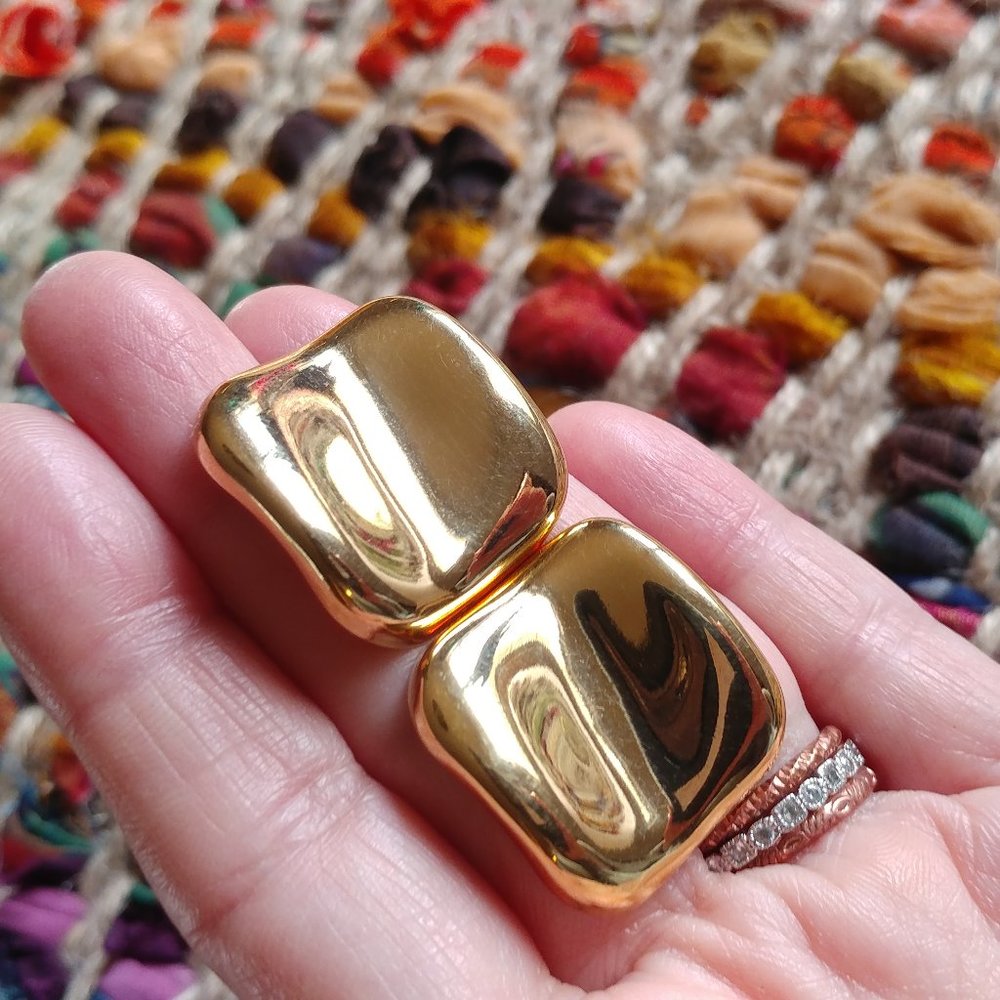 Chunky gold tone pierced earrings